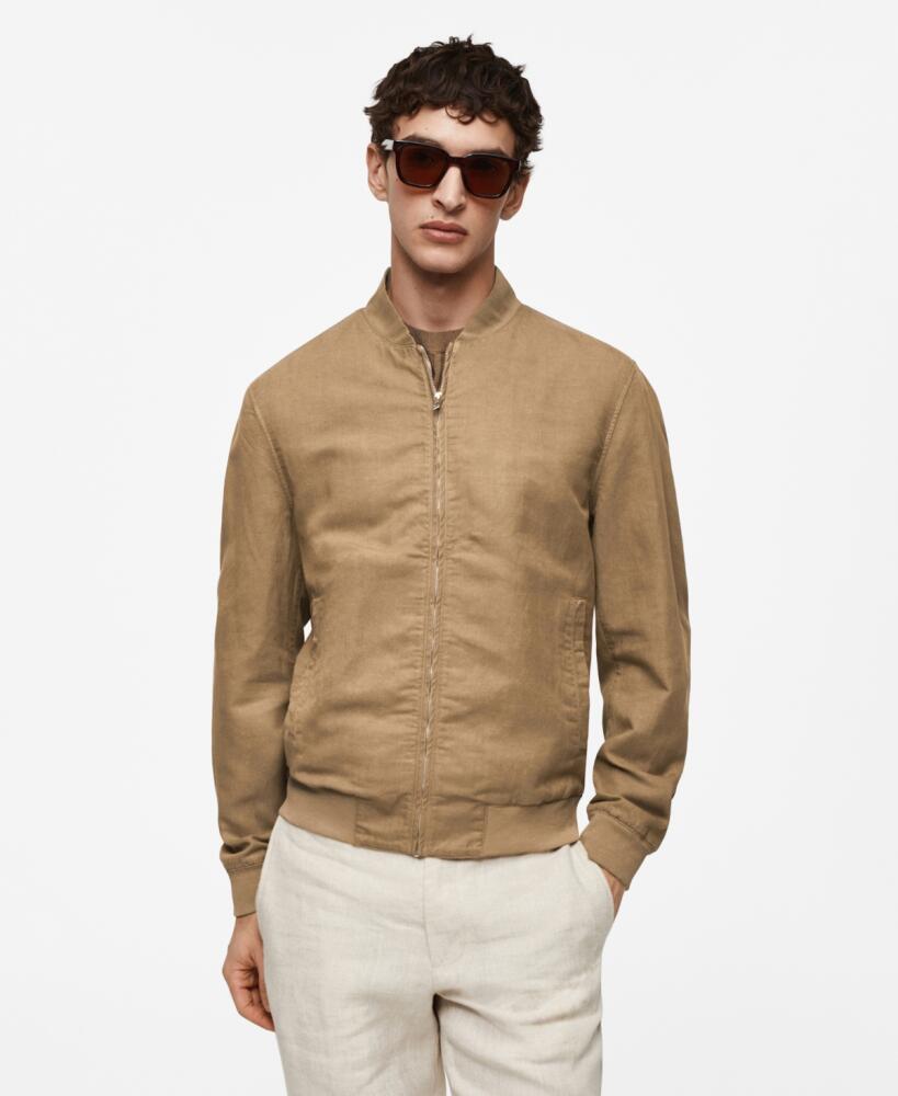 Mango Men's Linen Lyocell Bomber Jacket - Brown Cover