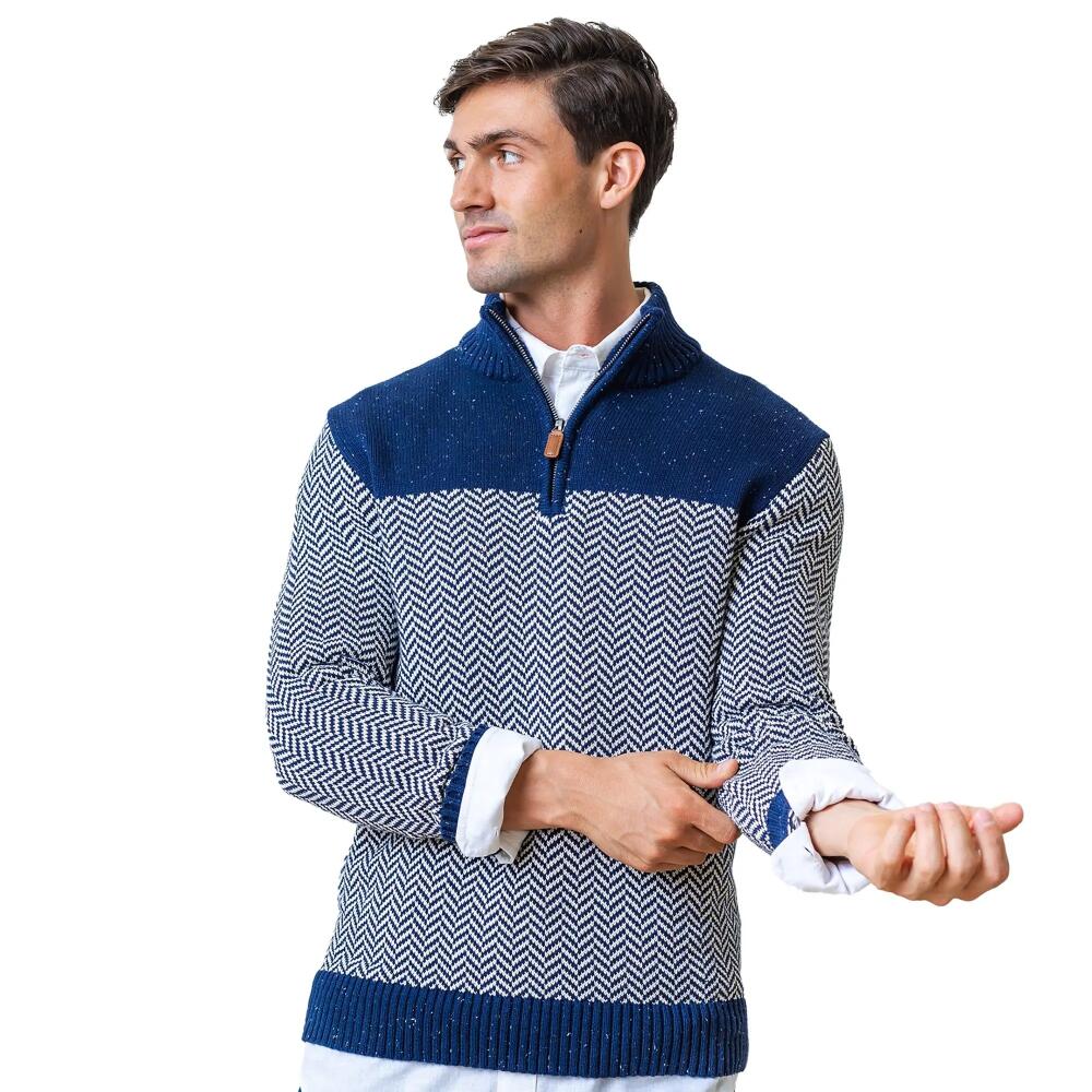 Hope & Henry Men's Half Zip Pullover Sweater in Navy And White Herringbone Cover