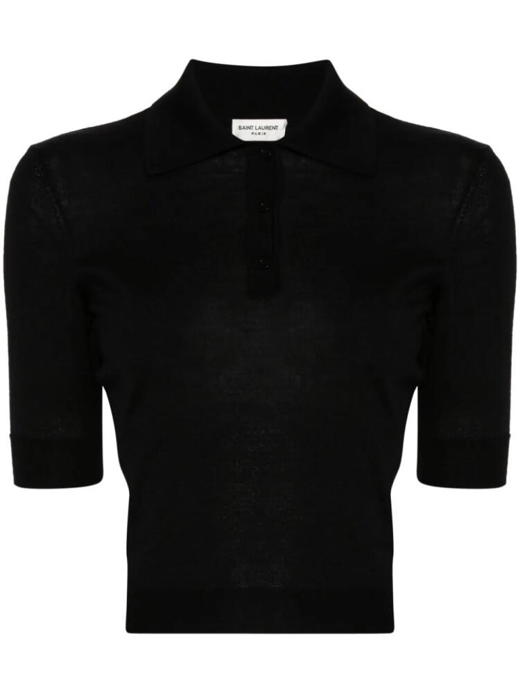 Saint Laurent Cassandre-embroidery polo top - Black Cover