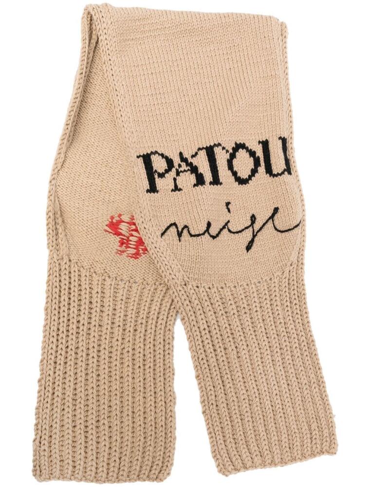 Patou logo-print wool scarf - Neutrals Cover