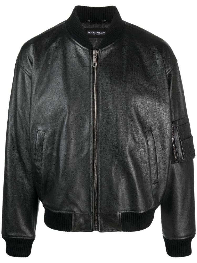 Dolce & Gabbana leather zip-up bomber jacket - Black Cover