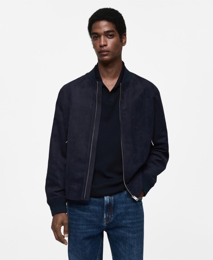 Mango Men's Suede-Effect Bomber Jacket - Dark Navy Cover