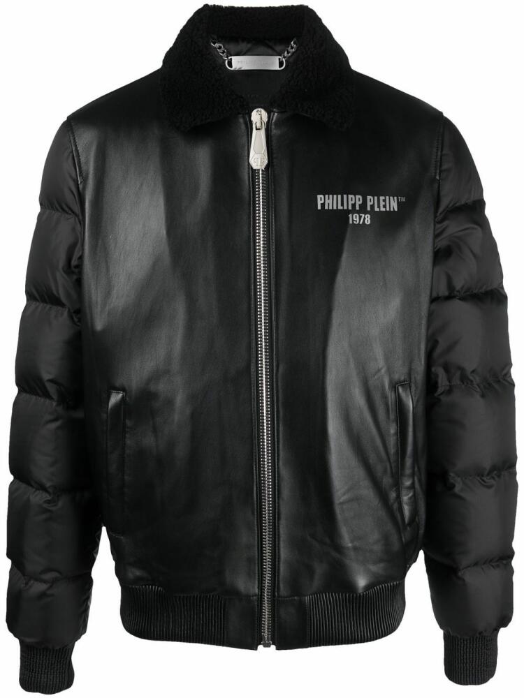 Philipp Plein logo-print padded leather jacket - Black Cover