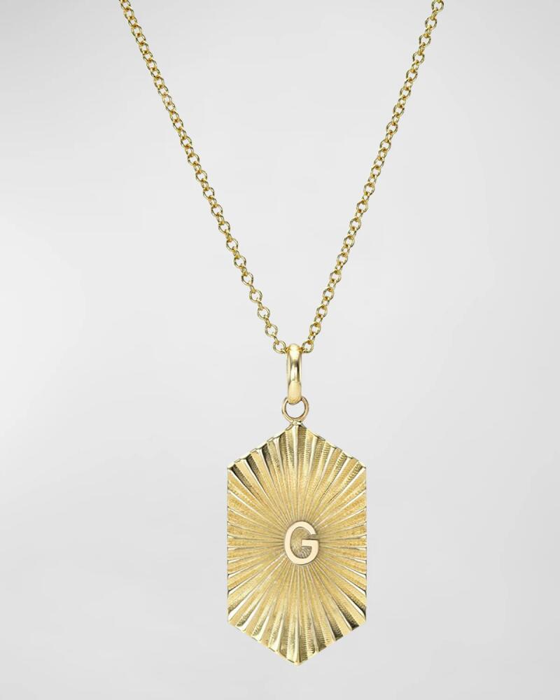 Zoe Lev Jewelry 14k Gold Pleated Shield with Initial Necklace Cover