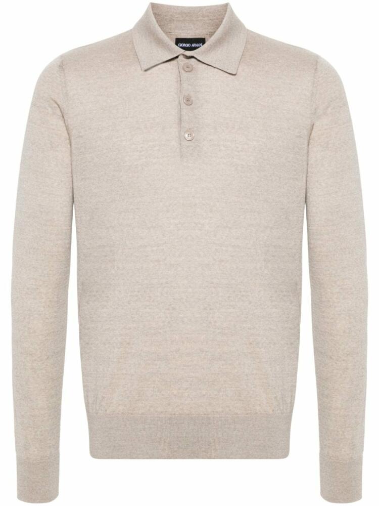 Giorgio Armani long-sleeve wool polo shirt - Neutrals Cover