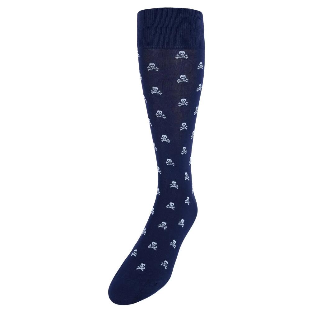 Trafalgar Rodger Skull and Cross Bones Mercerized Cotton Mid-Calf Socks in Navy Cover