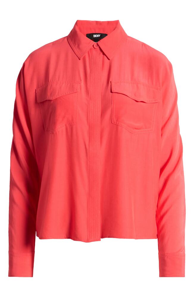 DKNY Cold Shoulder Button-Up Shirt in Beach Coral Cover