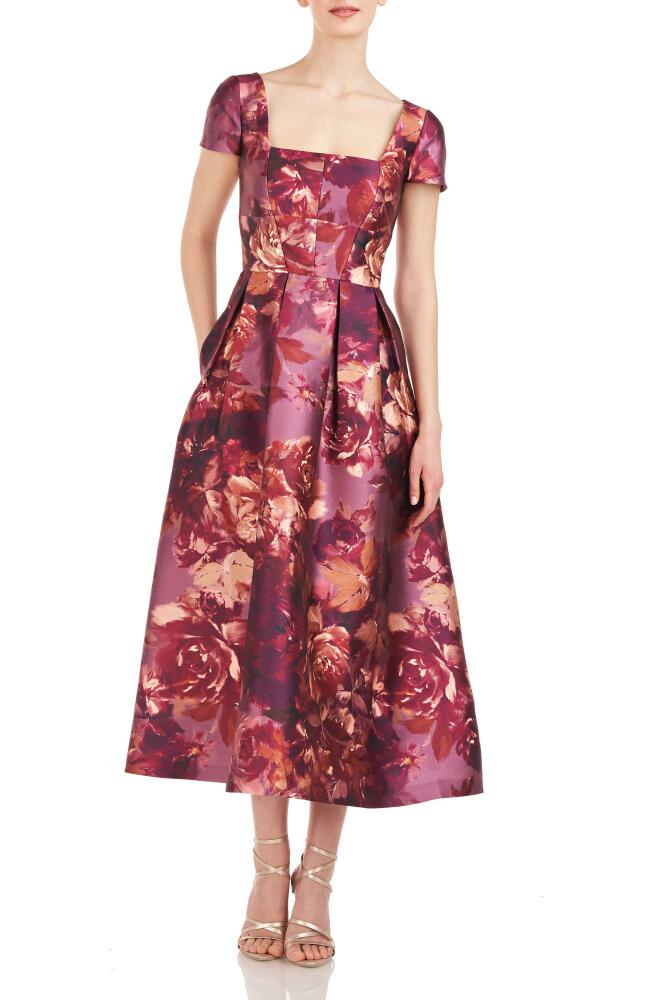 Kay Unger Tierney Floral Midi Dress in Garnet Multi Cover