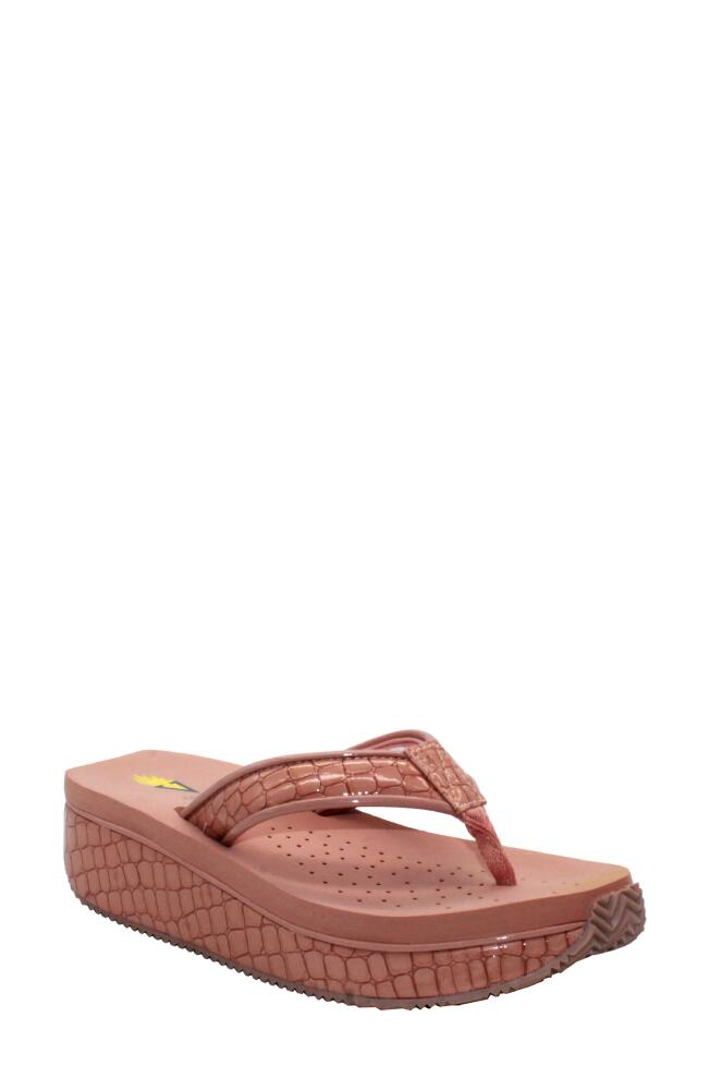 Volatile 'Mini Croco' Wedge Sandal in Coral Cover