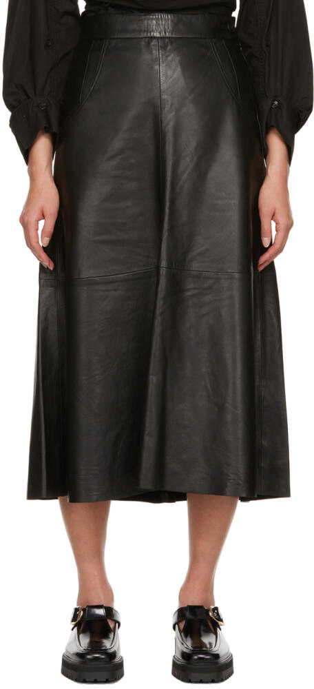 Citizens of Humanity Black Aria Leather Midi Skirt Cover