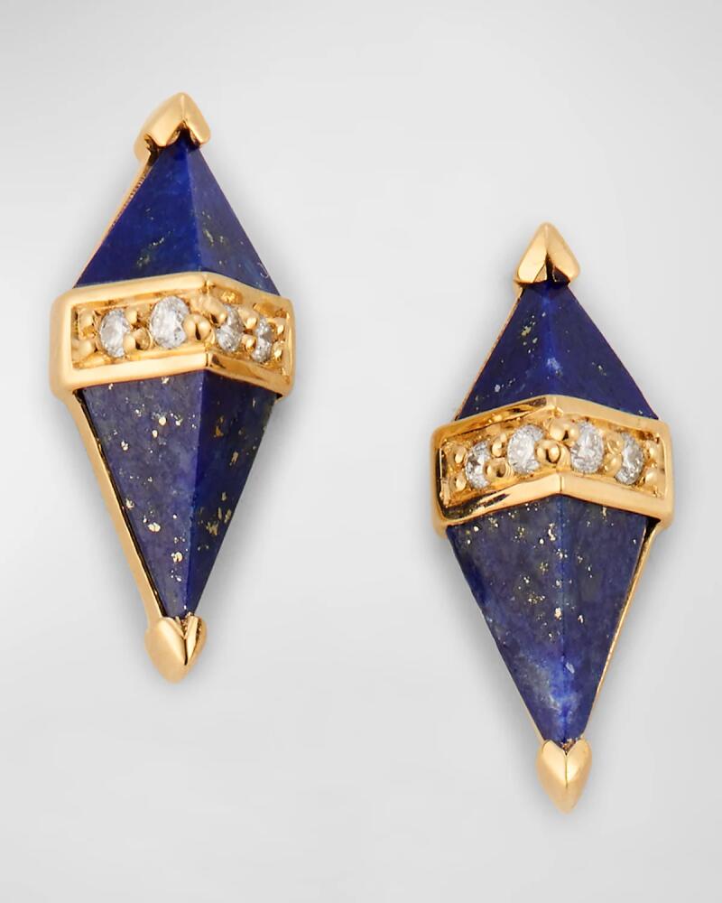 Sorellina 18K Yellow Gold Earrings with Lapis and GH-SI Diamonds, 12x5mm Cover