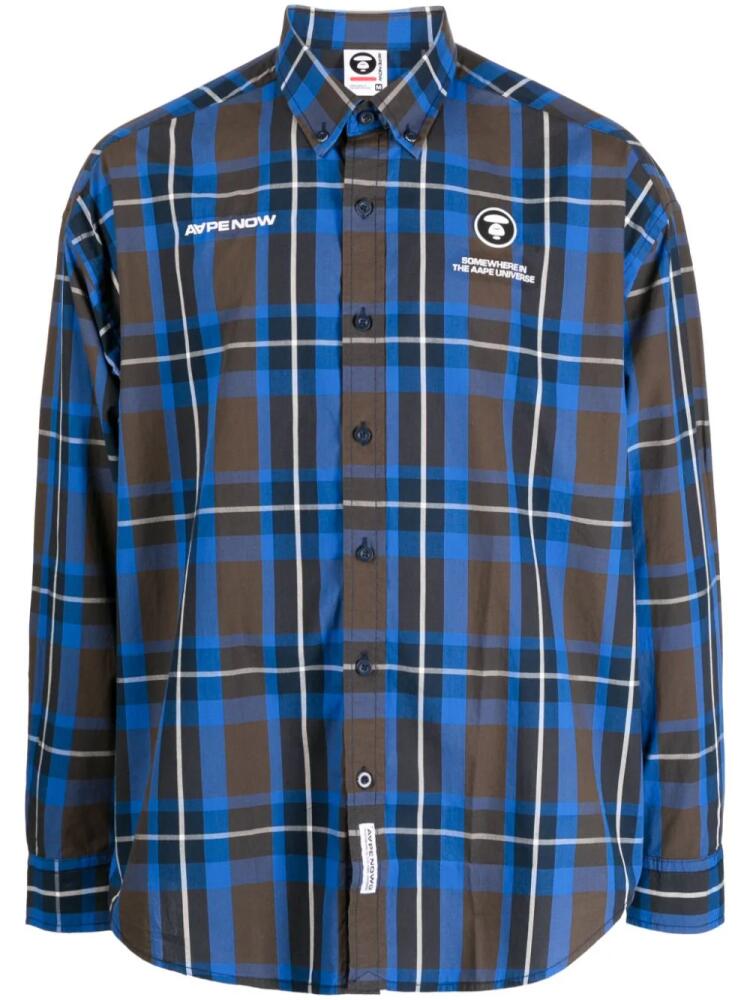 AAPE BY *A BATHING APE® check-print logo-print shirt - Blue Cover