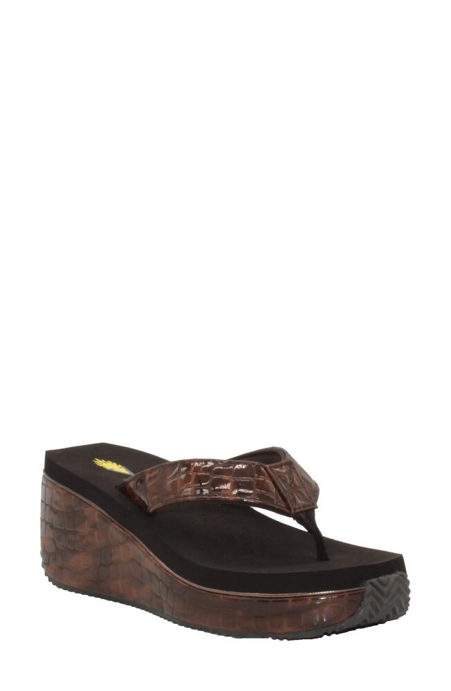 Volatile Frappachino Wedge Flip Flop in Brown Crocodile Print Cover