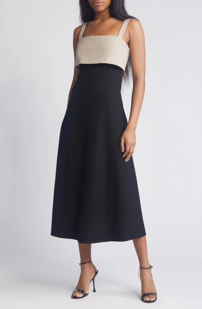 RUE SOPHIE Aurelia Colorblock Midi Dress in Taupe Black Cover