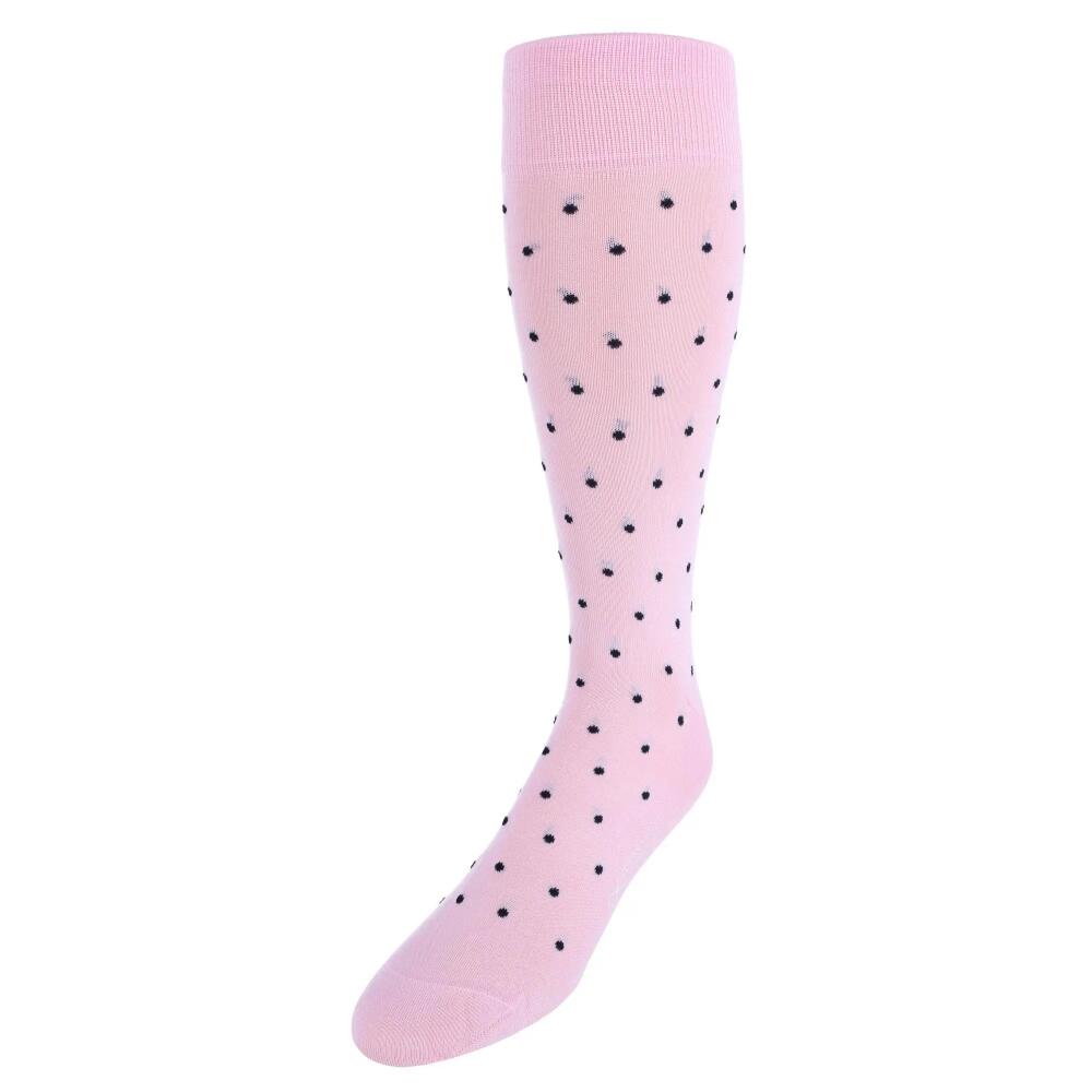 Trafalgar Leo Polka Dot Mercerized Cotton Mid-Calf Socks in Pink With Navy Dots Cover