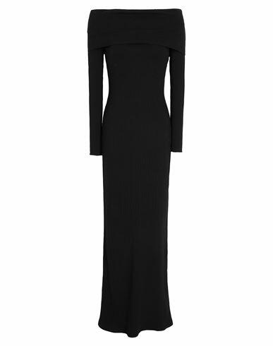 8 By Yoox Ribbed Off-shoulder Maxi Dress Woman Maxi dress Black Organic cotton, Elastane Cover