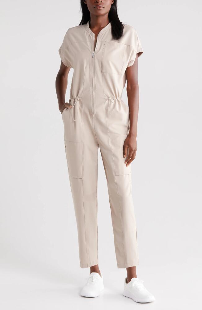 zella In Flight Cargo Jumpsuit in Tan Thread Cover