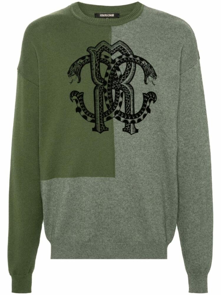 Roberto Cavalli RC-flocked cotton-blend jumper - Green Cover