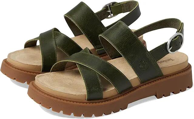 Timberland Clairemont Way Cross Strap Sandals (Dark Green Full Grain) Women's Sandals Cover