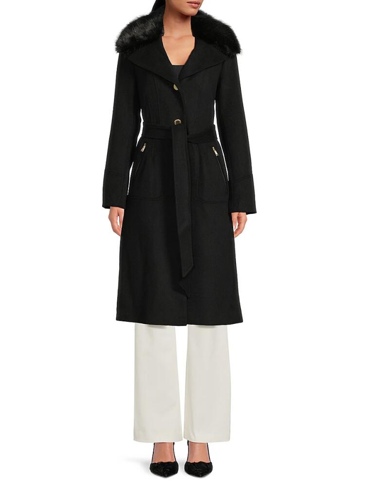 Guess Women's Faux Fur trim Wool Blend Coat - Black Cover