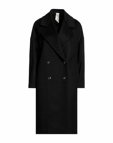 Annie P. Woman Coat Black Virgin Wool, Polyamide, Cashmere Cover