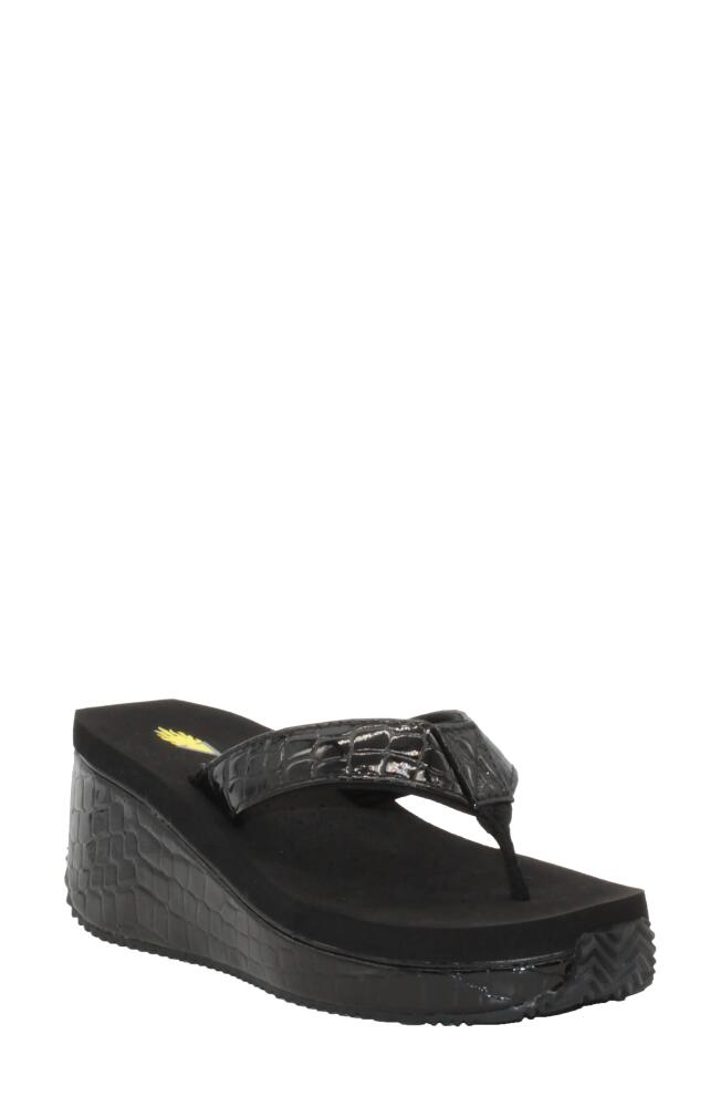 Volatile Frappachino Wedge Flip Flop in Black Crocodile Print Cover