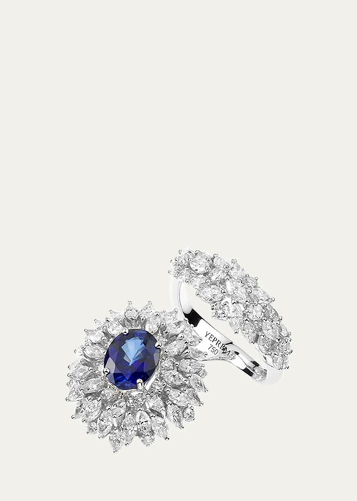 Yeprem 18K White Gold Ring with Diamonds and Sapphire Cover