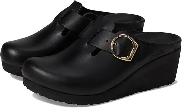 Birkenstock Papillio by Birkenstock Fanny Wedge Clog - Leather (Black) Women's Sandals Cover