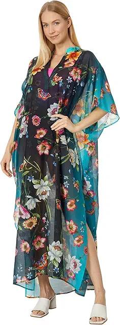 Johnny Was Ombre Garden Black Kaftan Cover-Up (Multi) Women's Swimwear Cover