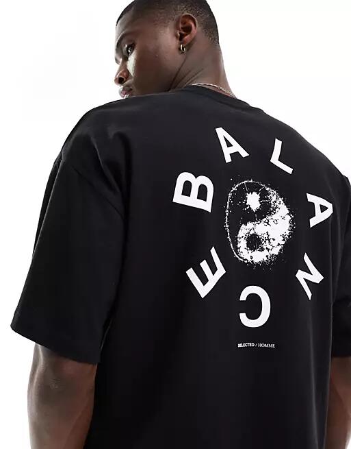 Selected Homme oversized heavy weight t-shirt with balance backprint in black Cover