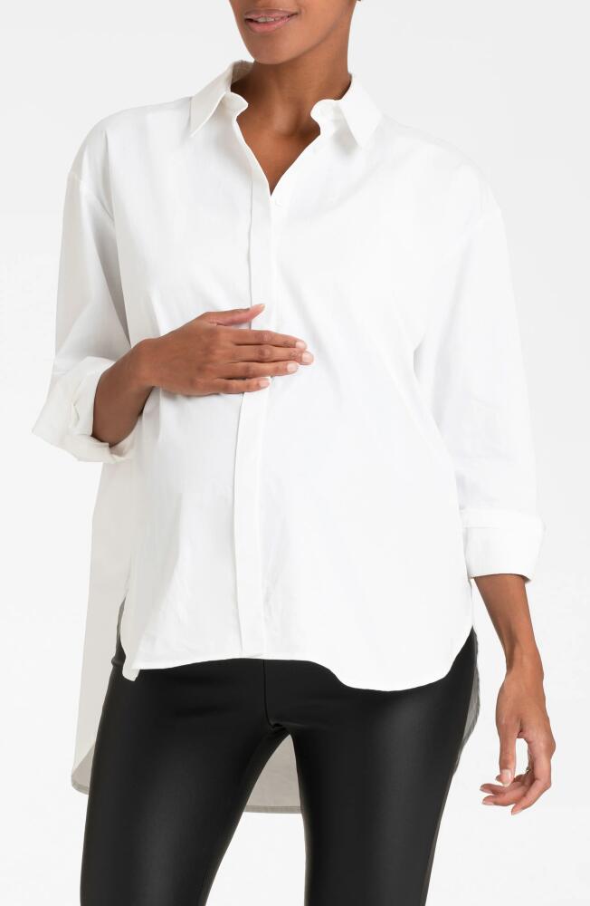 Seraphine Button-Up Cotton Maternity Shirt in White Cover