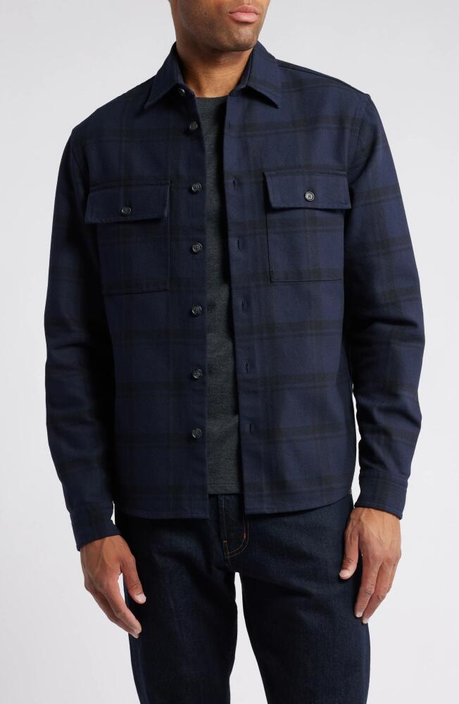 BOSS Owen Shadow Check Button-Up Overshirt in Dark Blue Cover