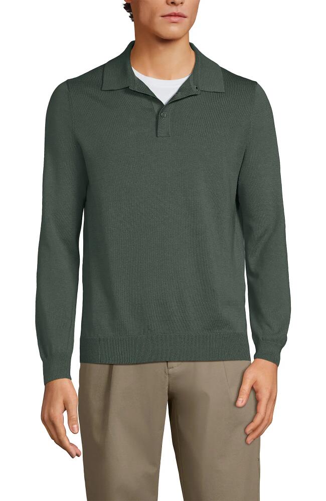 Lands' End Men's Long Sleeve Cotton Sweater Polo in Spruce Cover