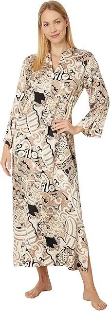 N by Natori Kaleidoscope Satin Zip Caftan (Natural) Women's Pajama Sets Cover