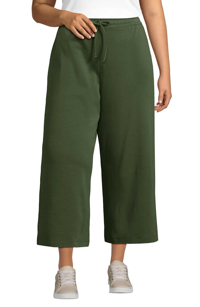 Lands' End Plus Size Sport Knit Elastic Waist Wide Leg Crop Pants in Estate Green Cover