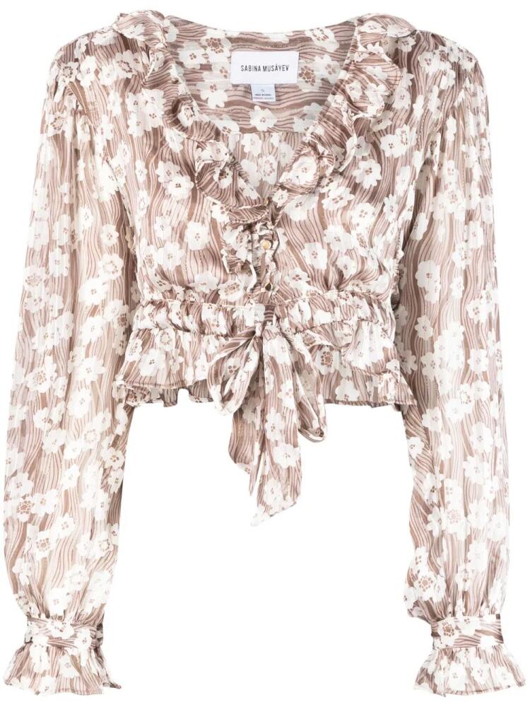 Sabina Musayev floral-print cropped blouse - Brown Cover