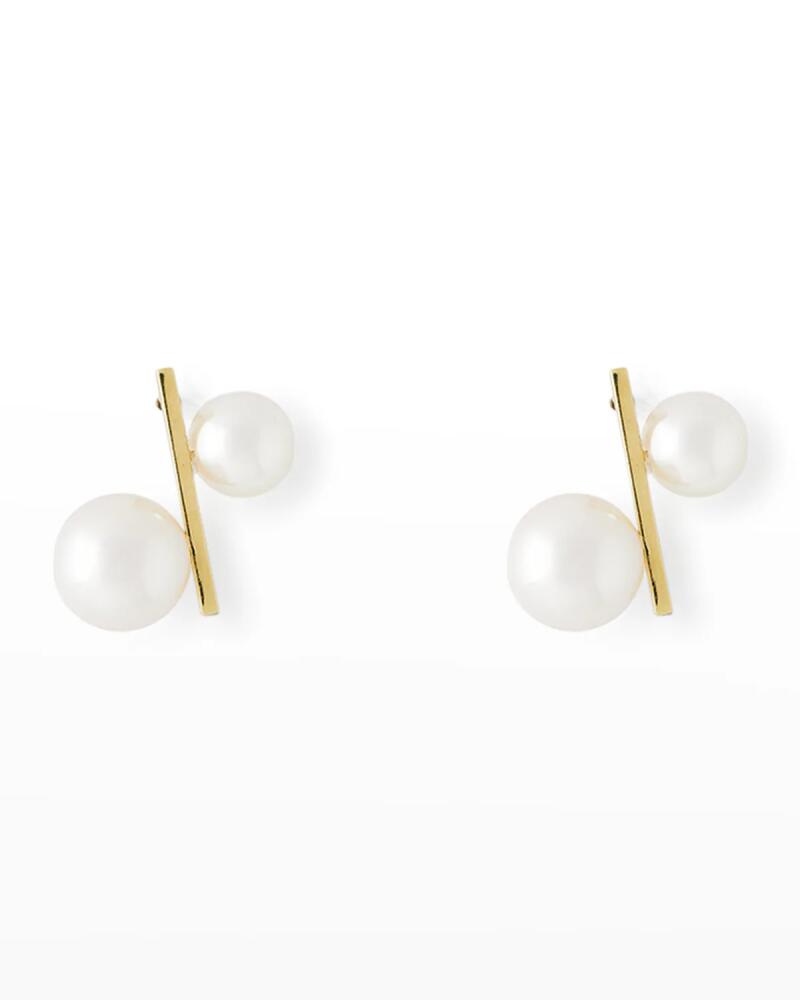 Pearls By Shari 18K Yellow Gold 5-8mm Akoya 4-Pearl Bar Earrings Cover