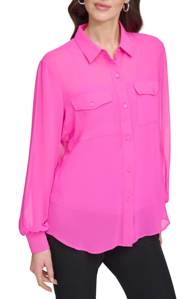 DKNY Chiffon Button-Up Shirt in Shocking Pink Cover