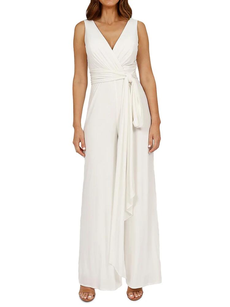 Rene Ruiz Collection Women's Attached Belt Wide Leg Jumpsuit - White Cover