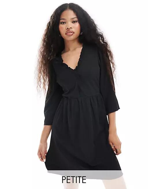 Vila Petite ribbed t-shirt mini dress with bell sleeve in black Cover