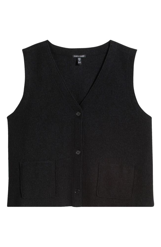 Eileen Fisher Button Front Wool Vest in Black Cover