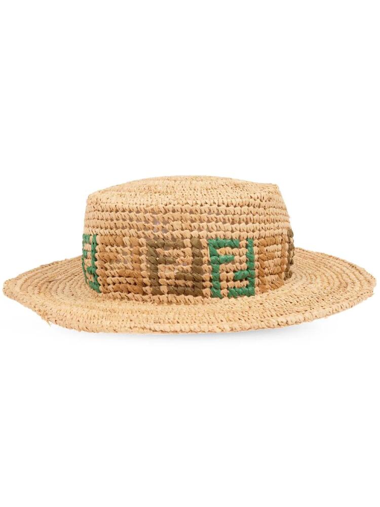 FENDI monogram-pattern raffia hat - Neutrals Cover