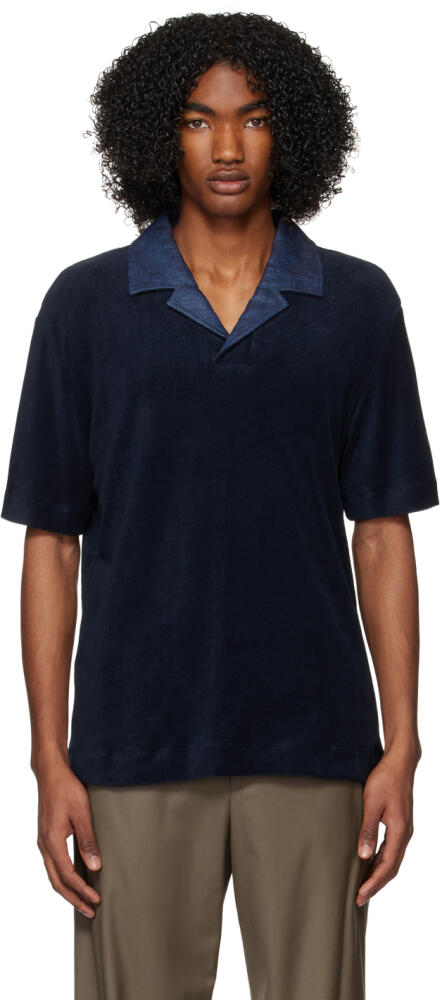 Agnona Navy Open Spread Collar Polo Cover