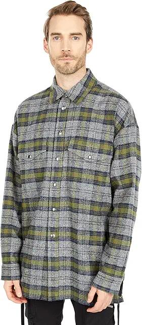 Faith Connexion Laced Tweed Oversize Shirt (Heather Grey) Long Sleeve Button Up Cover