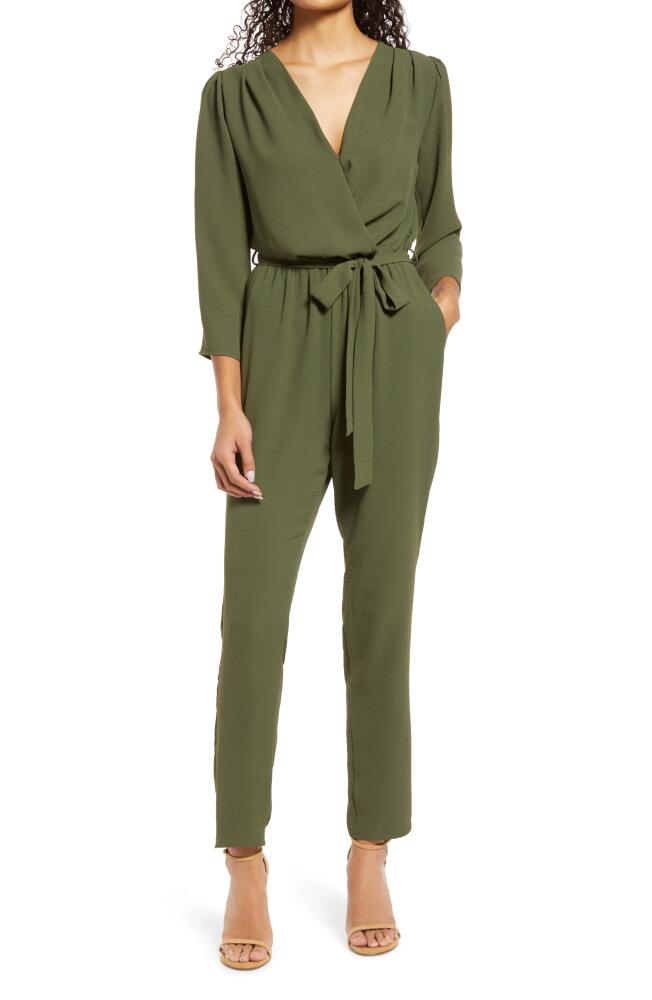 Fraiche by J Long Sleeve Belted Jumpsuit in Olive Cover