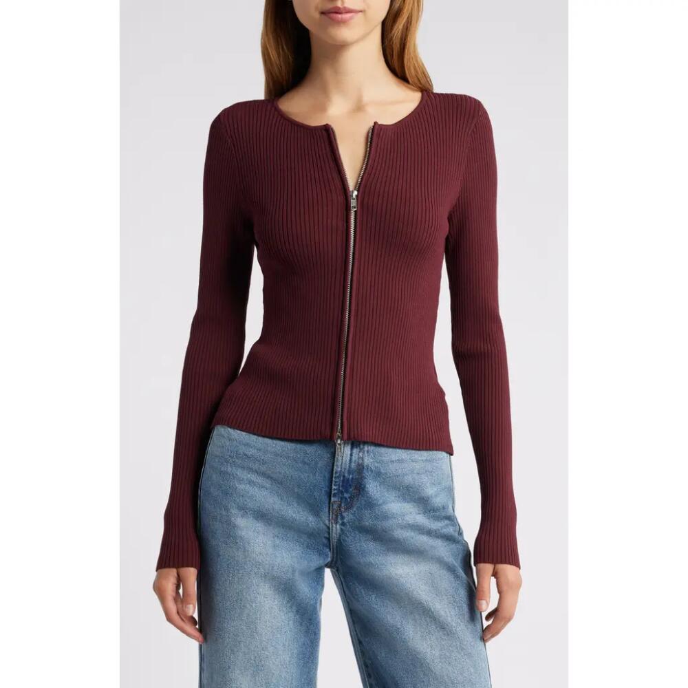 Good American Virgo Rib Zip Cardigan in Oxblood002 Cover