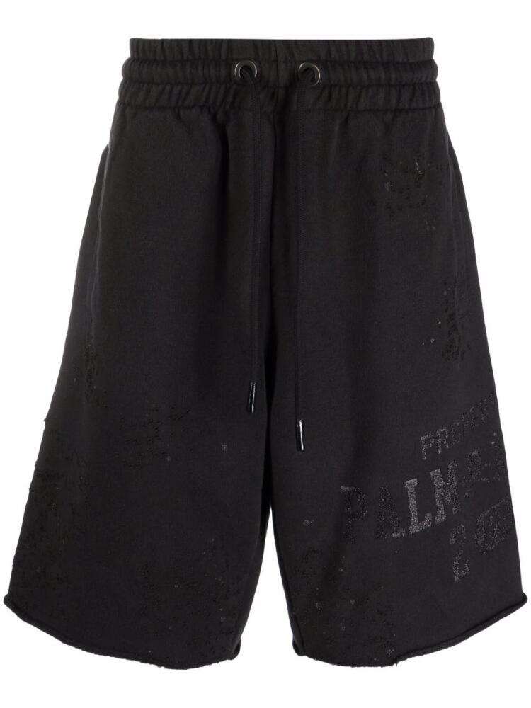 Palm Angels glitter logo distressed shorts - Black Cover