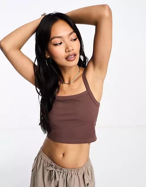 PacSun bumble bee square neck cropped tank top in rocky road-Brown Cover