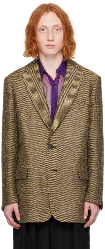 Dries Van Noten Beige Notched Lapel Blazer Cover