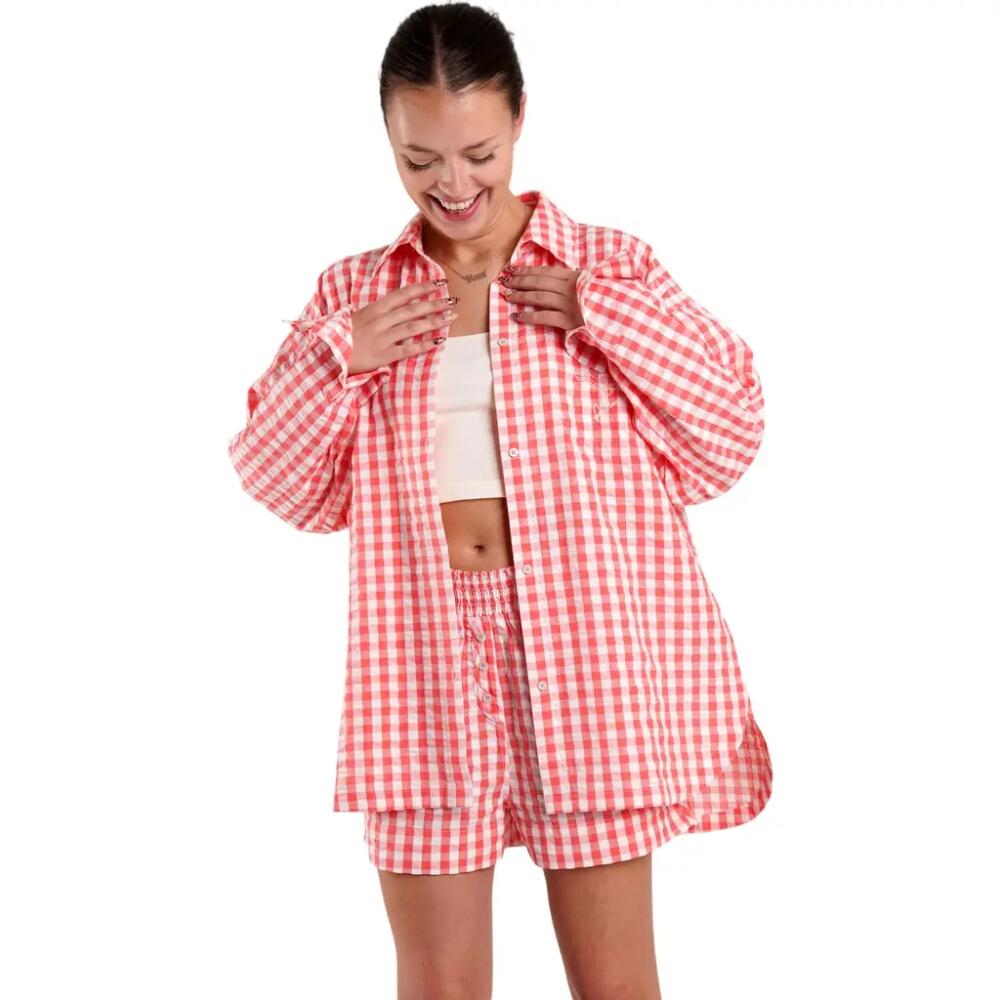 PEACHAUS Yew Striped Ethical-Cotton Pajama Shirt in Canyon Peach Cover